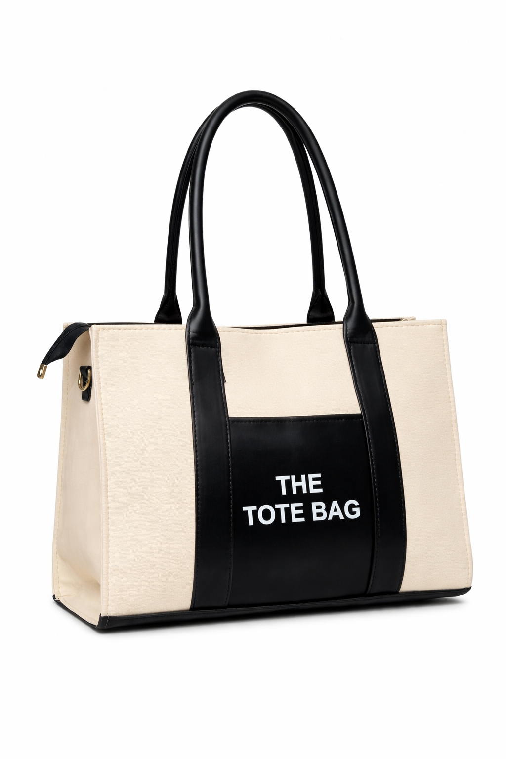 The Tote Bag – Premium Imported Canvas Handbag (Black & Cream)