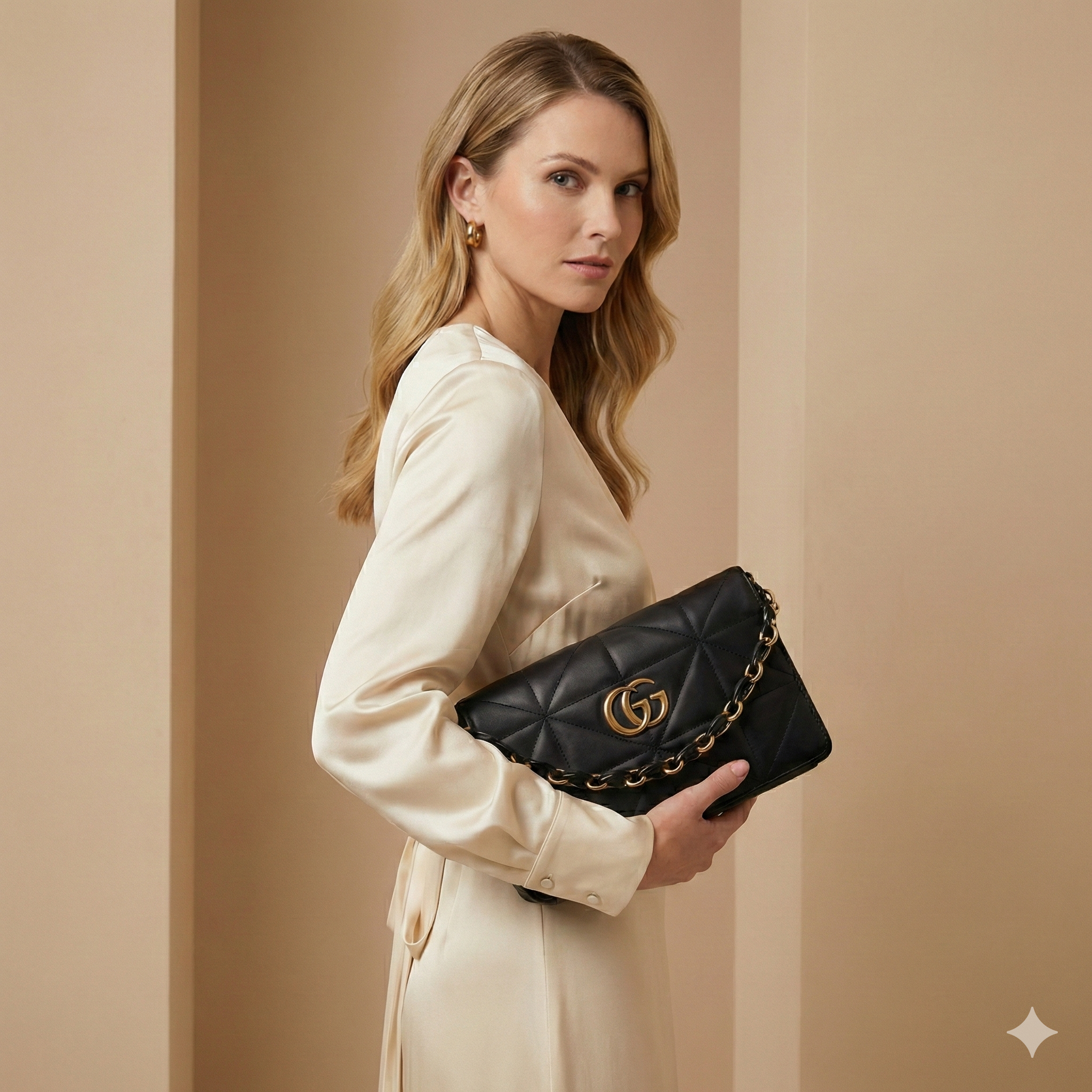 Luxury Quilted Chain Handle Handbag – Black